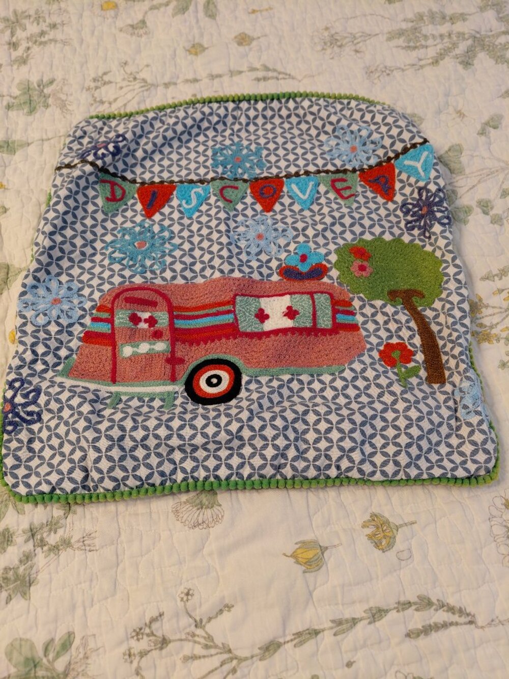 Karma Living Throw Pillow Cover Embroidered Camping Van Discover Travel